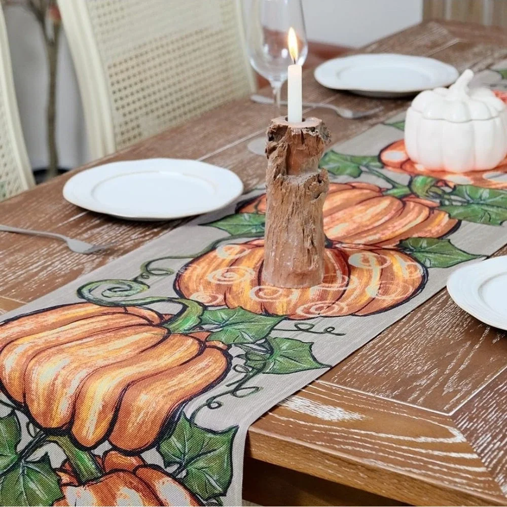 GEEORY Fall Table Runner 13x120 in. Pumpkins Leaves Farmhouse Table‎ Decoration